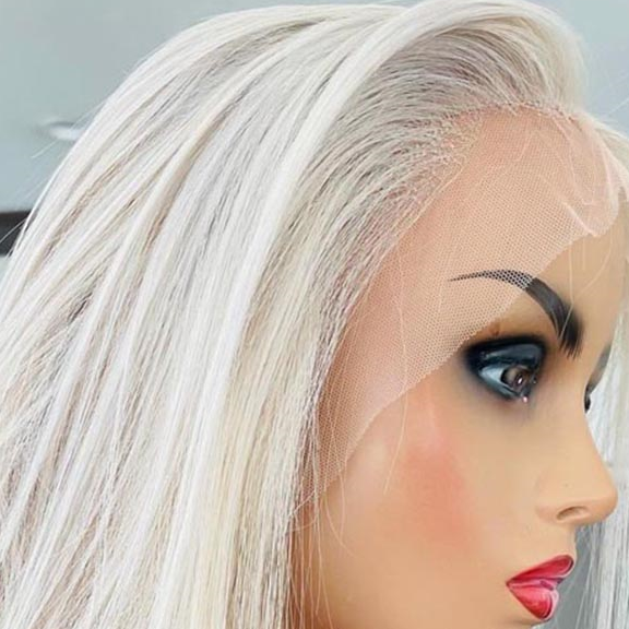 Close-up showing sheer lace front and natural part