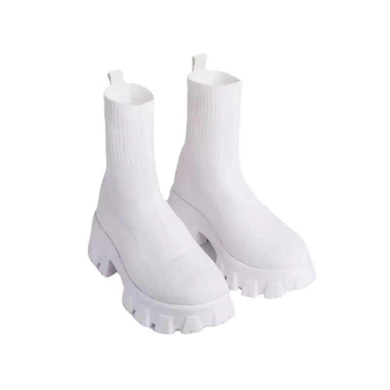 Thick Heel Black Martin Boots Women's Spring Flying Woven Outer Wear Casual Mid-Tube Black Boots image 6