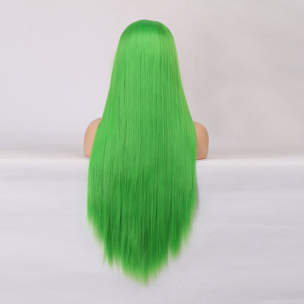 Dense straight synthetic fibers falling down wig back