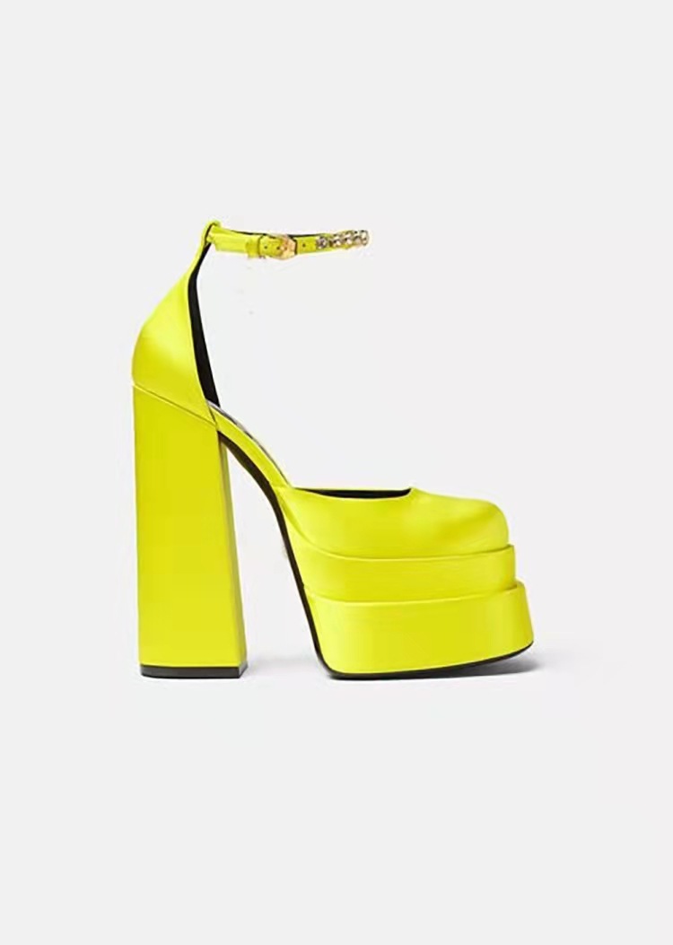 Super High Heel Platform Thick Heel Hollow Square Toe Satin Hate Sky High Baotou Catwalk Sandals High Heels image 6