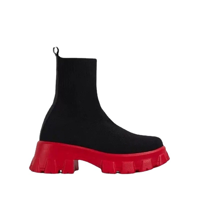 Thick Heel Black Martin Boots Women's Spring Flying Woven Outer Wear Casual Mid-Tube Black Boots image 7