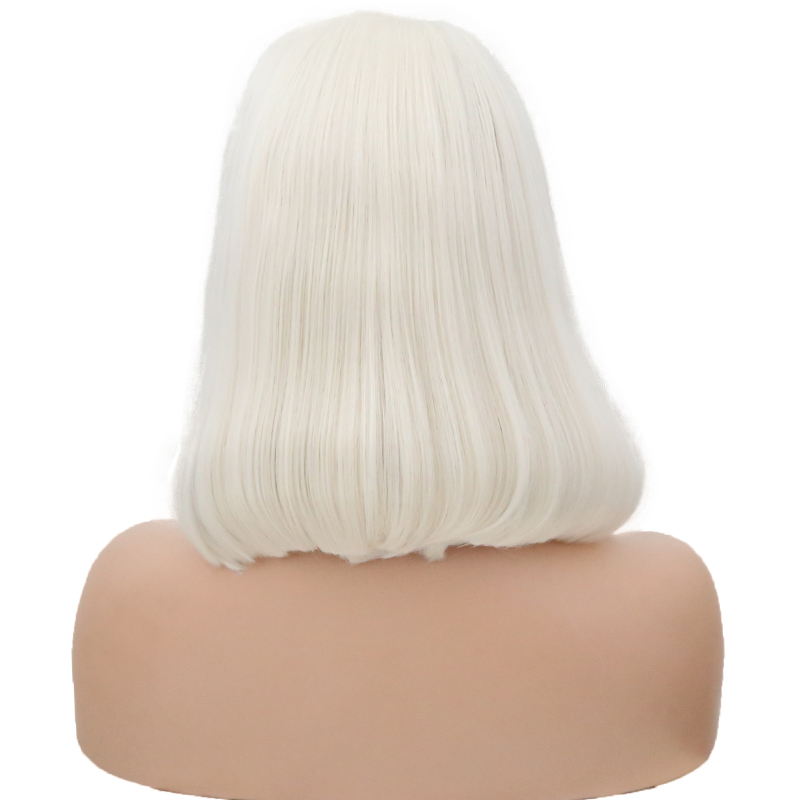 Rear view showing full white bob coverage