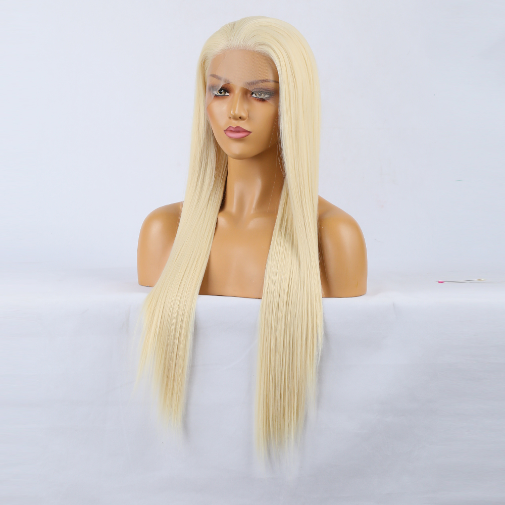 Front lace hairline and face-framing blonde wig strands