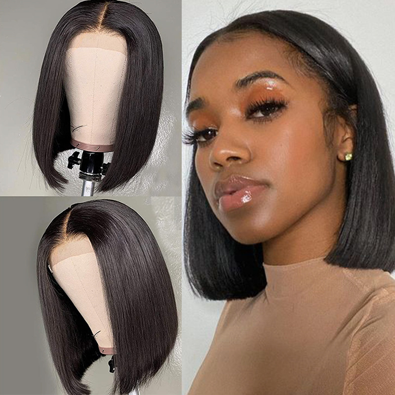 Dark bob wig worn with natural-looking front framing
