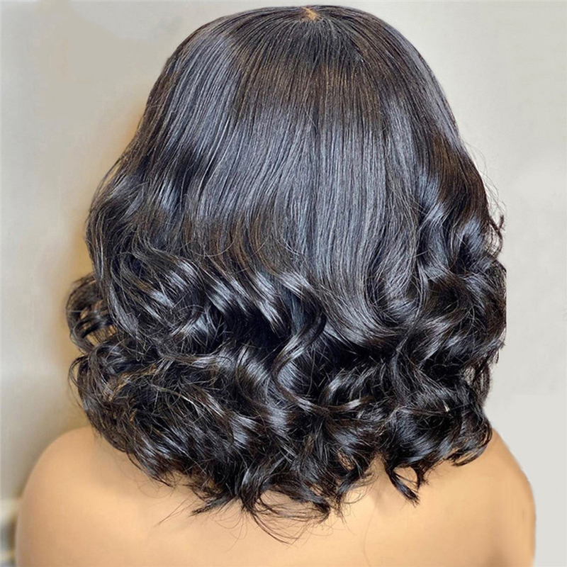 Back view of dense glossy layered bob curls