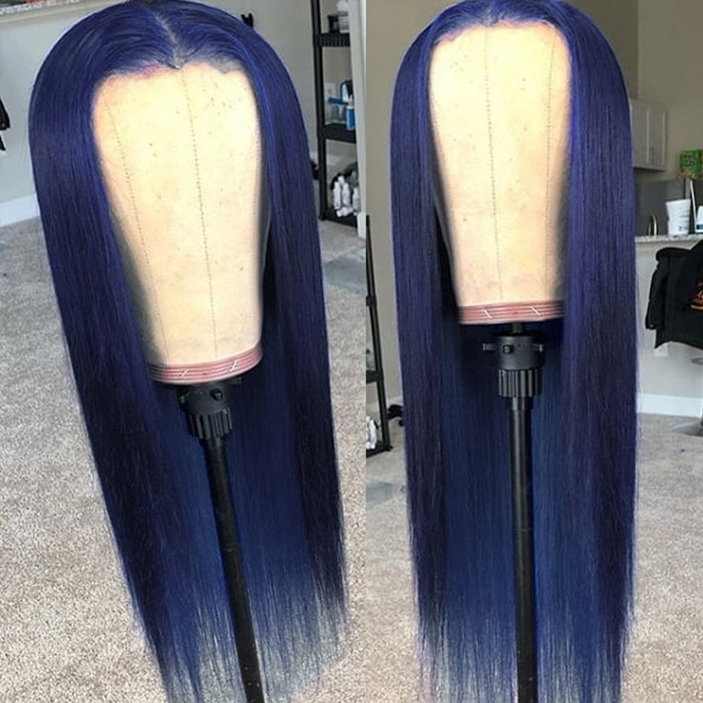 Full navy blue wig showing rich statement color
