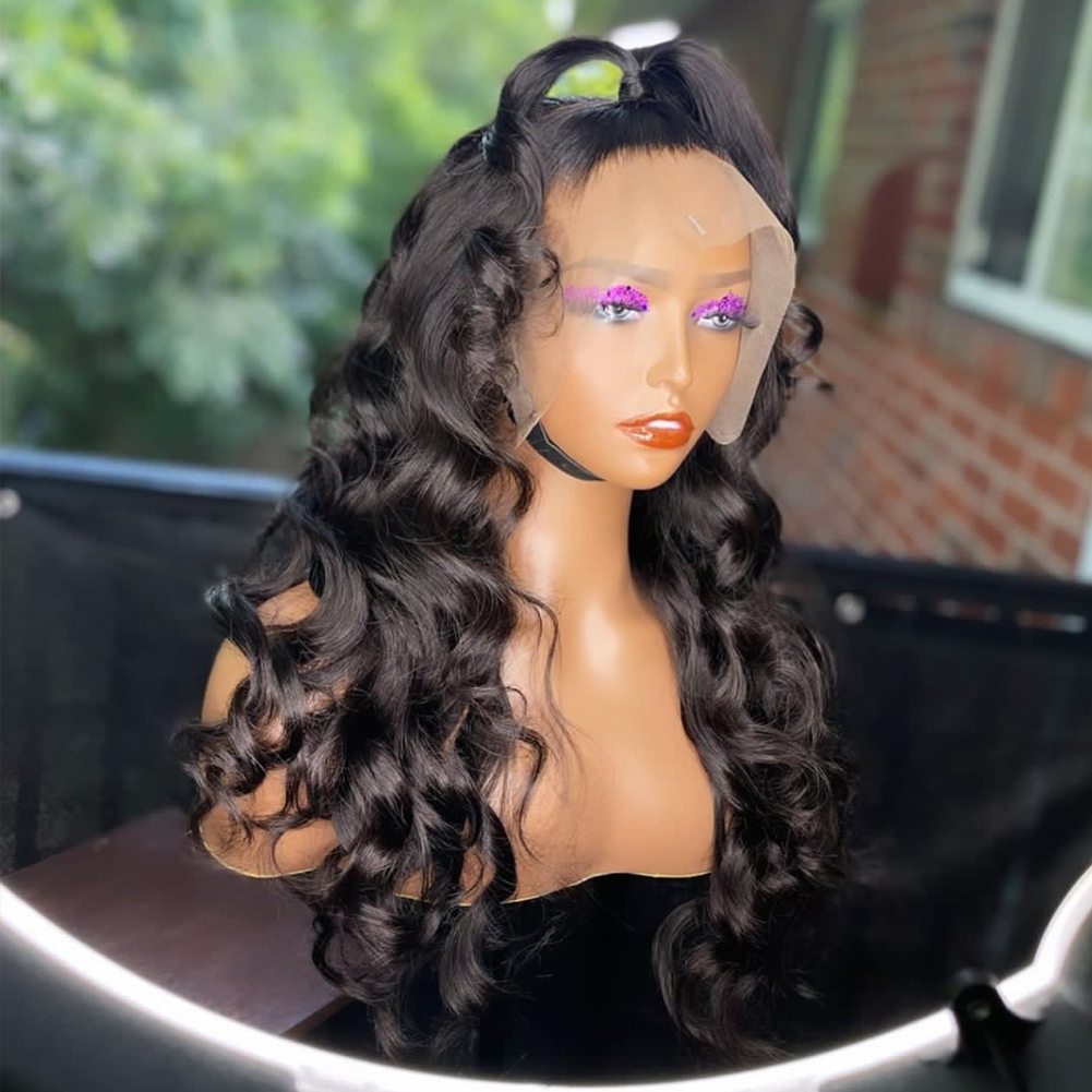Worn wig with dimensional curls framing the face