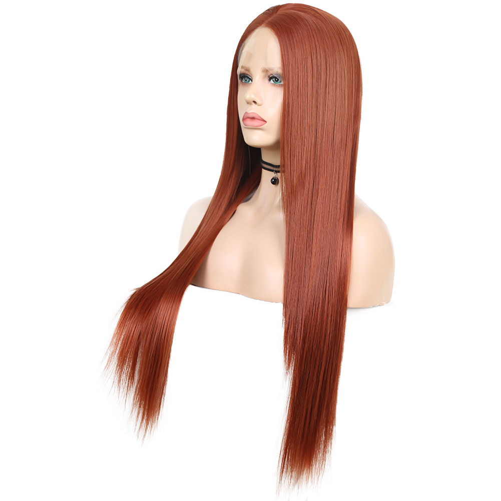 Warm auburn straight fibers with softly reflective finish