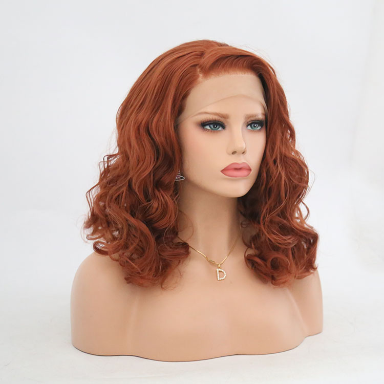 Front lace hairline and side part on auburn wig