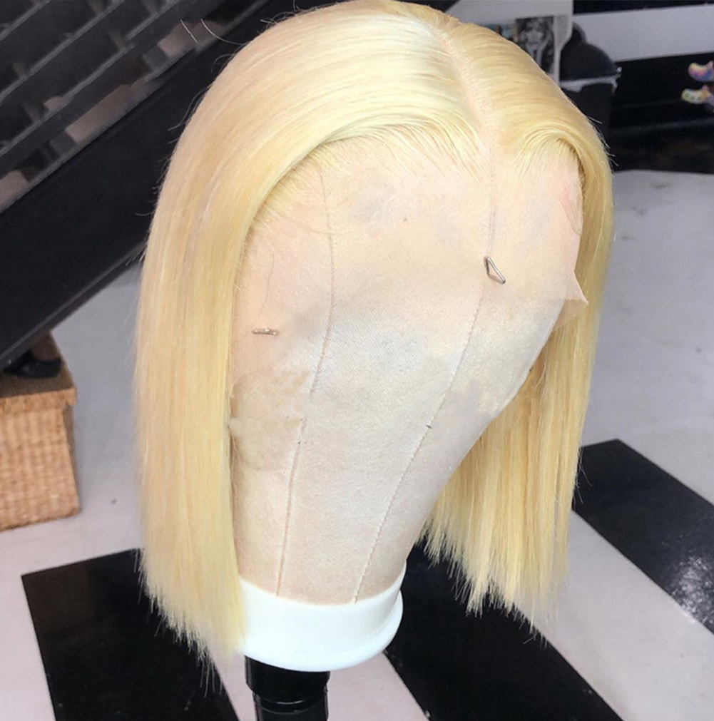 Close view of pale blonde lace-front hairline
