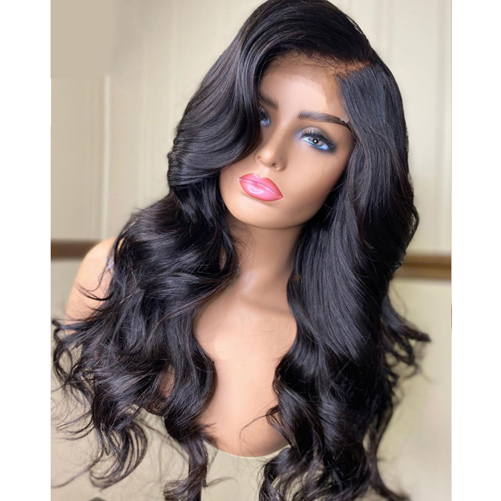 Close view of lace hairline and deep side part