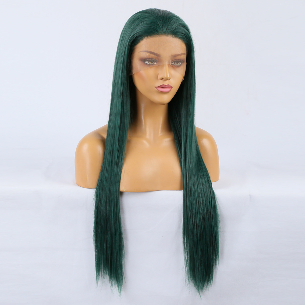 Three-quarter view showing realistic teal wig hairline