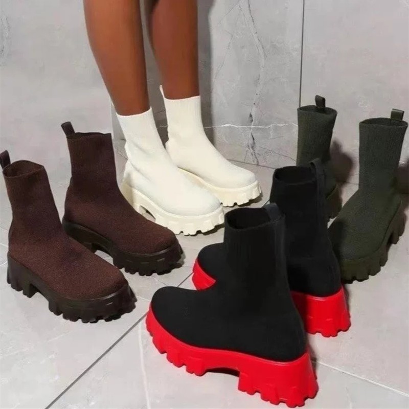 Thick Heel Black Martin Boots Women's Spring Flying Woven Outer Wear Casual Mid-Tube Black Boots image 4