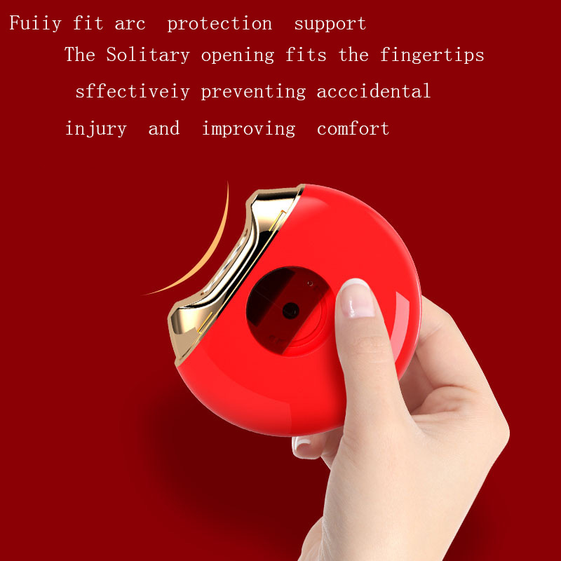 Hand using rounded electric nail trimmer opening