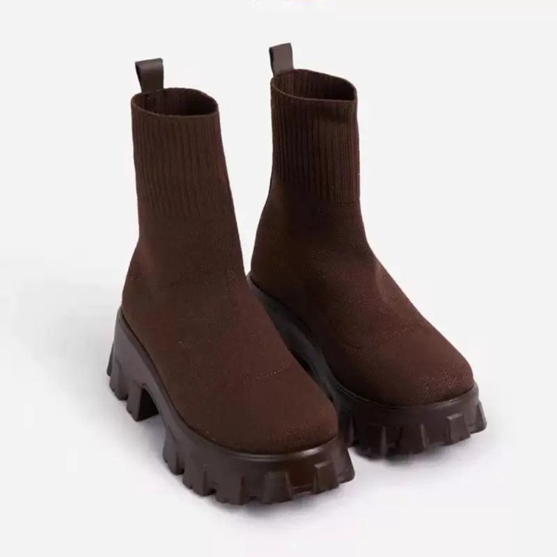 Thick Heel Black Martin Boots Women's Spring Flying Woven Outer Wear Casual Mid-Tube Black Boots image 8