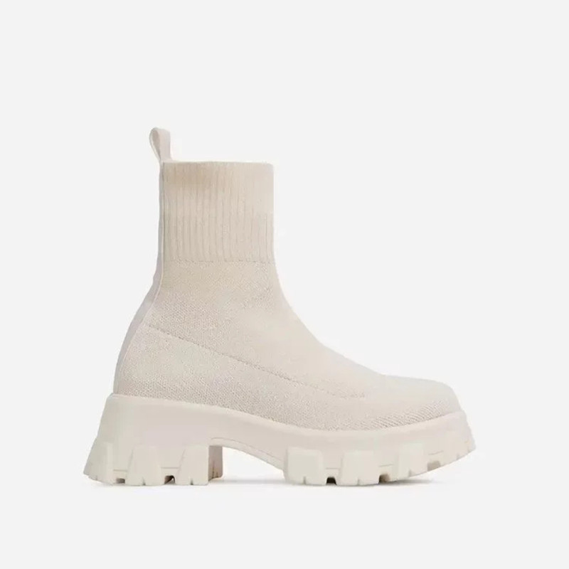 Thick Heel Black Martin Boots Women's Spring Flying Woven Outer Wear Casual Mid-Tube Black Boots