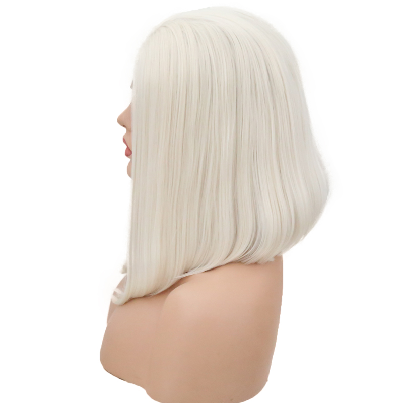 Side profile showing curved white bob ends