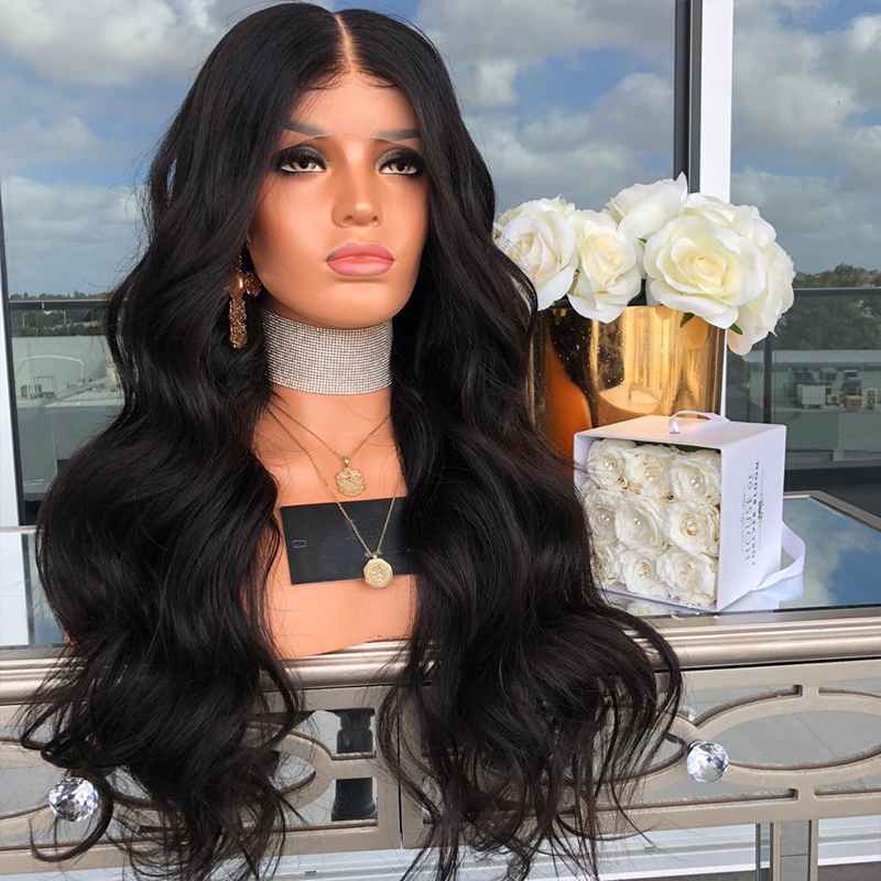 Front-facing black wig showing dense face-framing volume