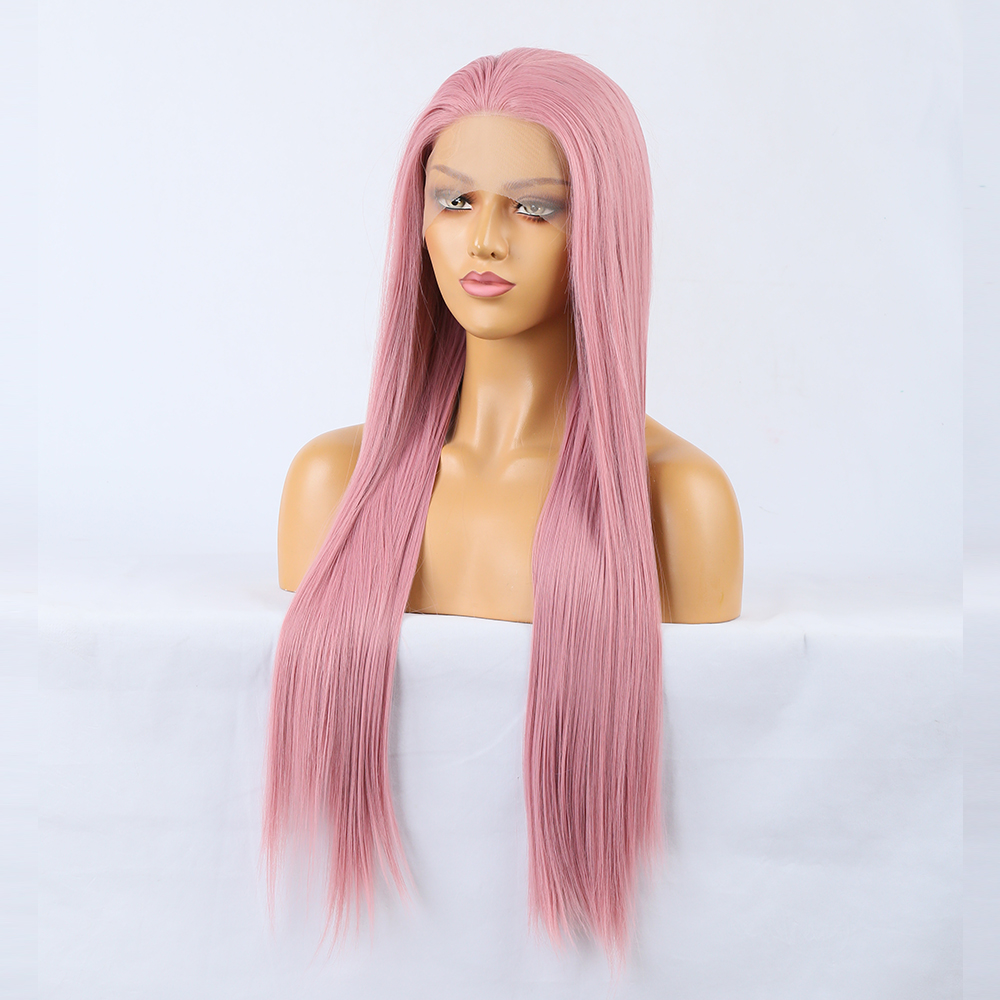 Soft ombre pink gradient across smooth wig strands