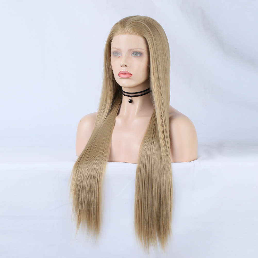 Side view of blonde wig framing shoulders