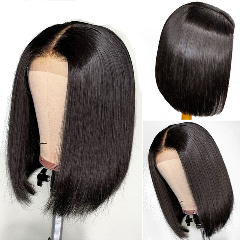Close-up of straight bob wig middle part