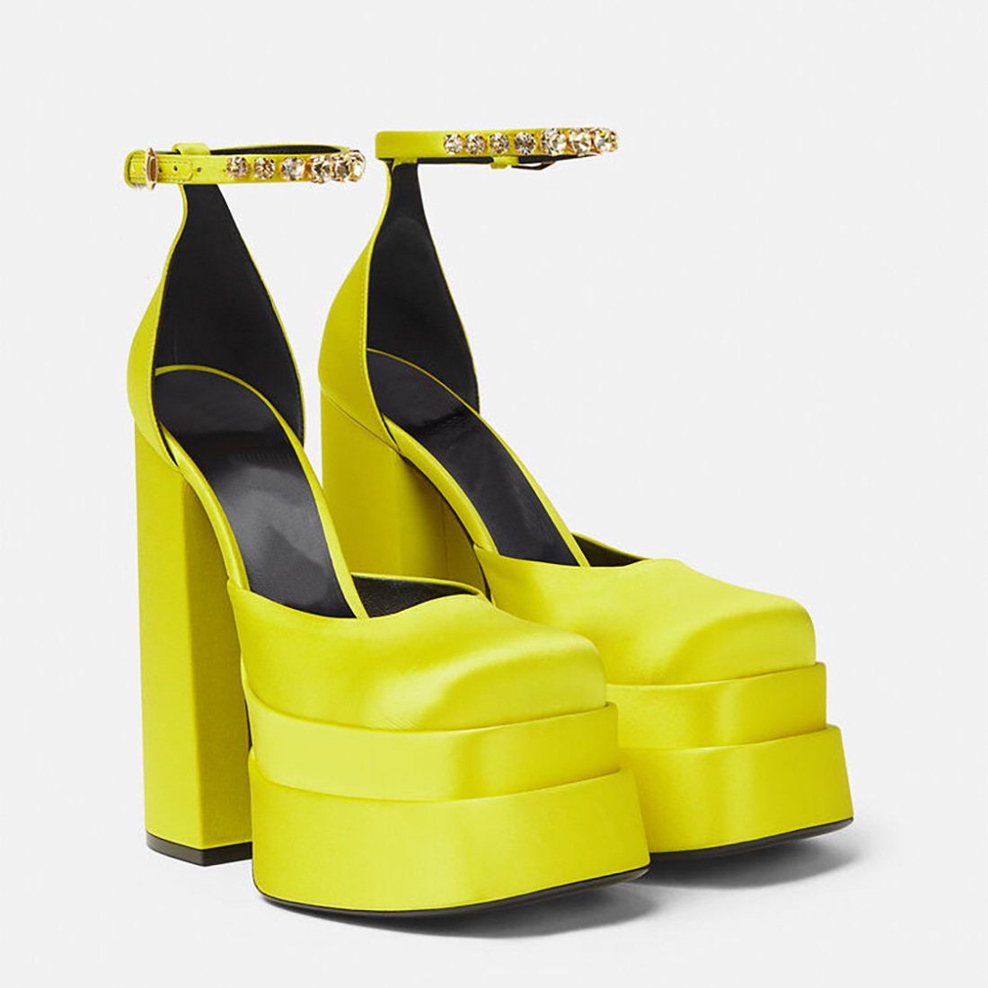 Super High Heel Platform Thick Heel Hollow Square Toe Satin Hate Sky High Baotou Catwalk Sandals High Heels image 8