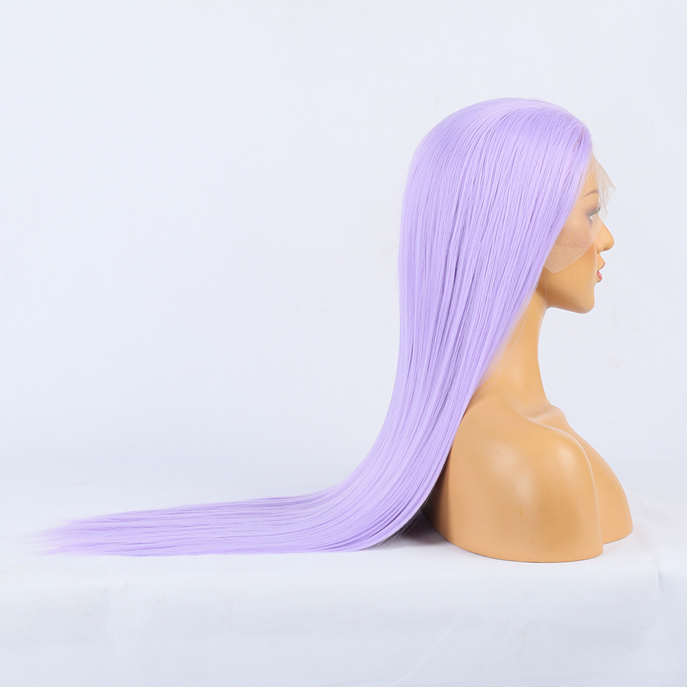 Close side view of matte synthetic wig fibers