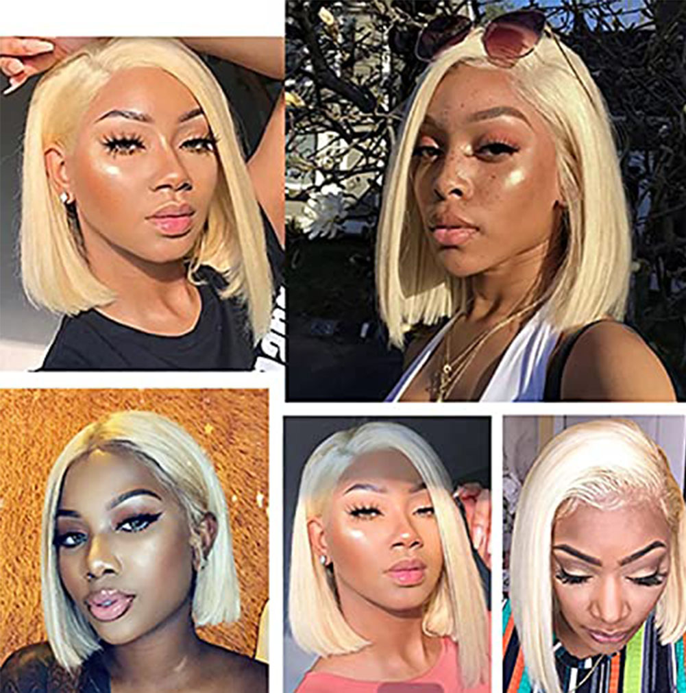 Pale blonde bob showing smooth aligned straight fibers