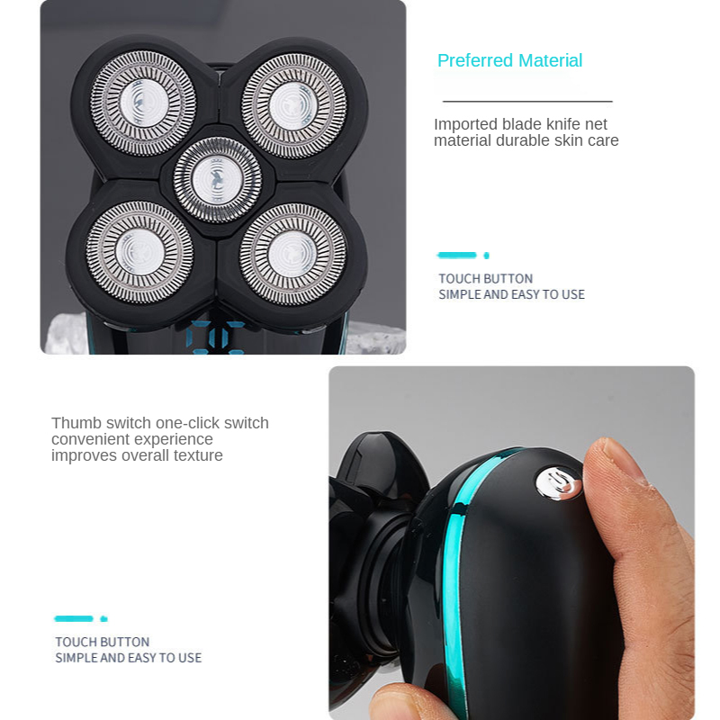 Hand gripping shaver beside thumb-operated control