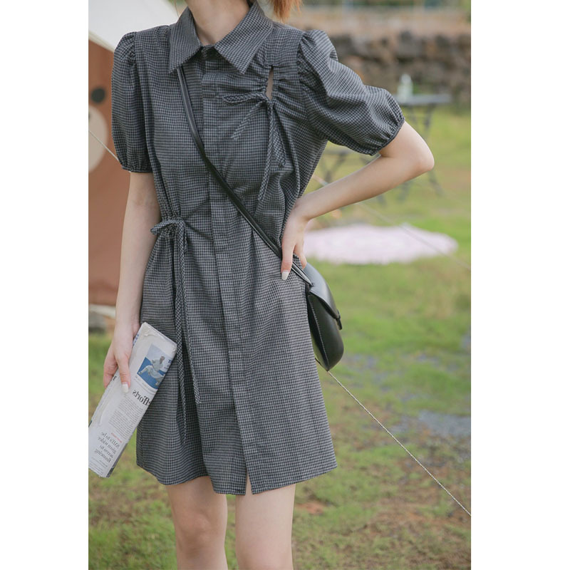 Plaid Shirt Dress Female Summer New First Love French Retro Gentle Design Sense Niche Waist Skirt