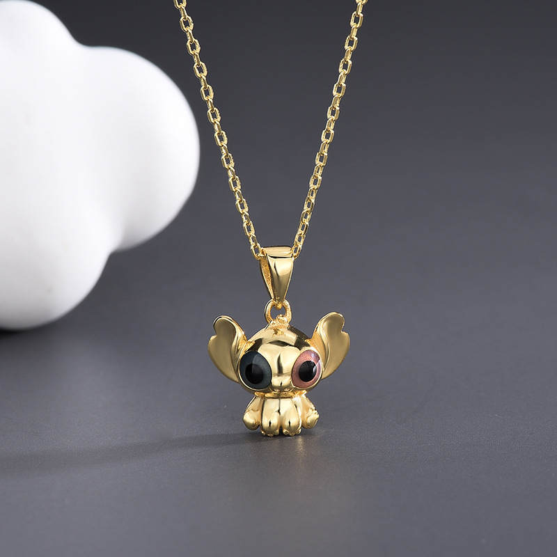 Gold Cartoon Clavicle Chain S925 Sterling Silver Necklace Girls' Style Lovely Student Necklace