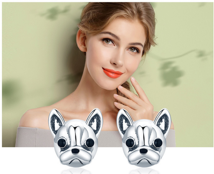 Avele New S925 Sterling Silver Animal Earrings French Bulldog Plain Silver Earrings Drop Oil SCE283