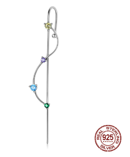 Original Hot Sale S925 Sterling Silver Colored Zircon Curve Fashion Ear Pin Earrings Female DIY