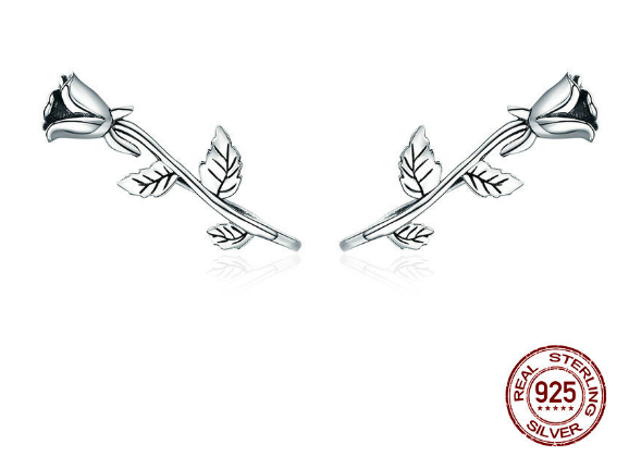 Korean Version Hot Selling Rose Love S925 Sterling Silver Stud Earrings for Women with Diamonds