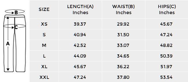 Steel Blue Track Pant's size chart