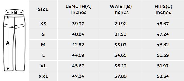 Forest Fortress Track Pants Size Chart