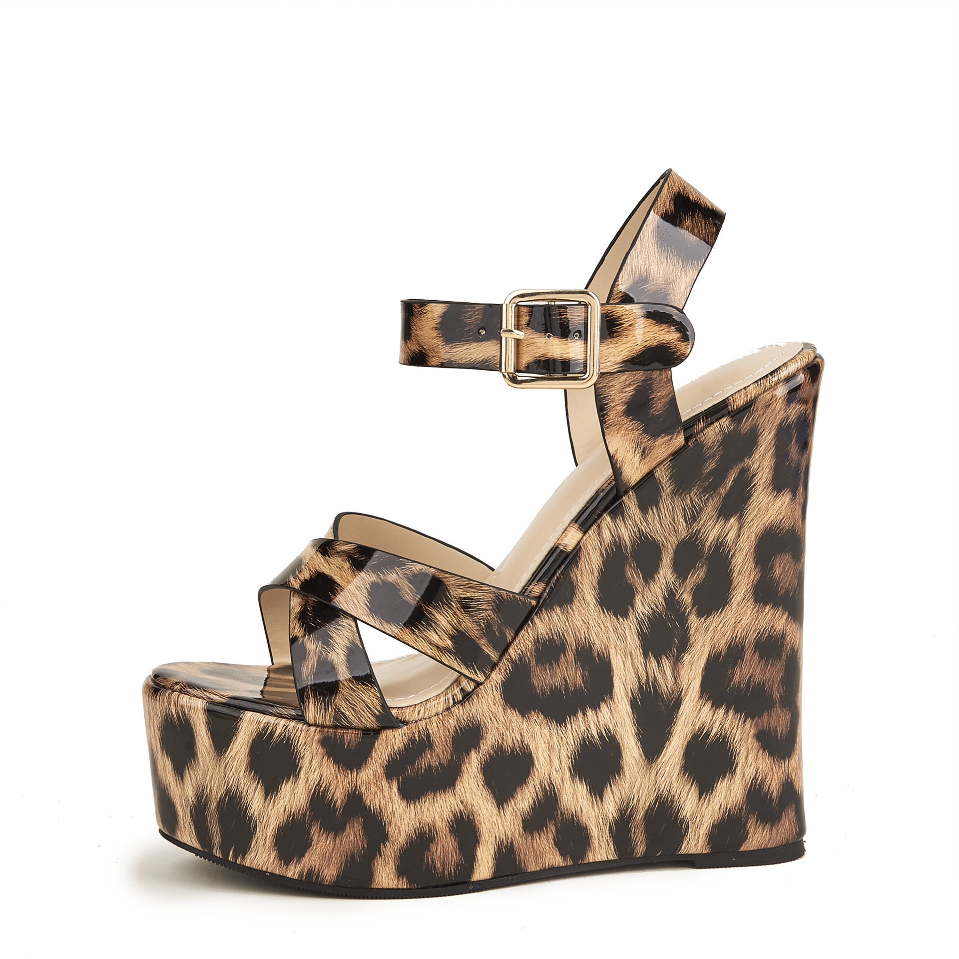 Spring And Autumn Wedge Heel High-Heeled Sandals Women's Thick-Soled Leopard Print Vamp Waterproof Ladies Shoes image 3