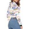 Women's cropped hoodie with all-over abstract print, featuring drawstring hood and long sleeves, 100% polyester.