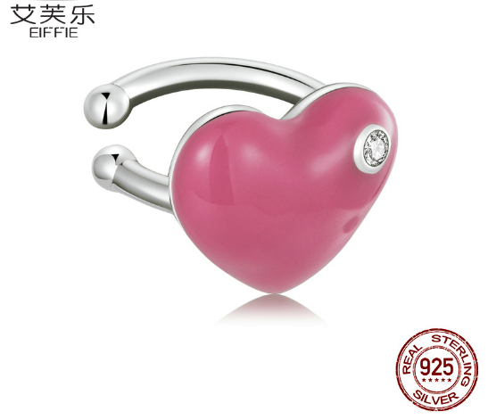 Popular Sterling Silver Single Earrings Rose Red Love Ear Bone Clip S925 Earrings Single Simple