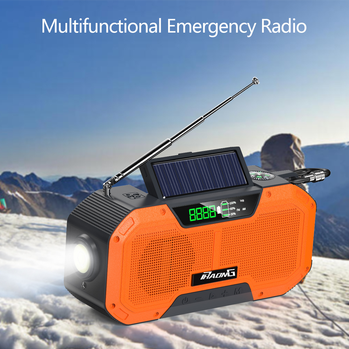 Outdoor Emergency Radio Bluetooth Speaker Solar Hand Flashlight Mobile Charging 5000 Mah Large