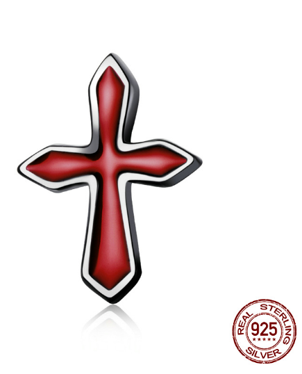 Cross Stud Earring Red Mens Gothic Punk Black 925 Sterling Alternative Y2K