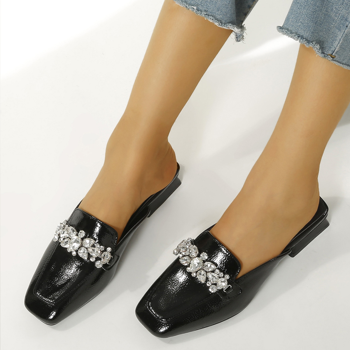 Square Toe Low Heel Net Red Muller Shoes Half Toe Half Slippers Women's Outer Wear Cross-Border Beach Shoes image 4