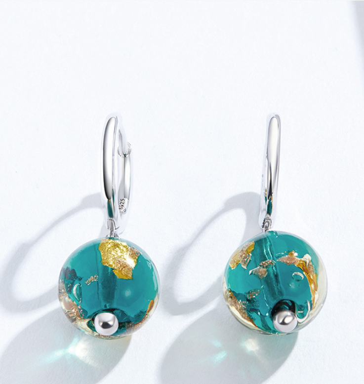 Fashion Fantasy Glass Earrings Sterling Silver S925 Earrings Glass Silver Hypoallergenic
