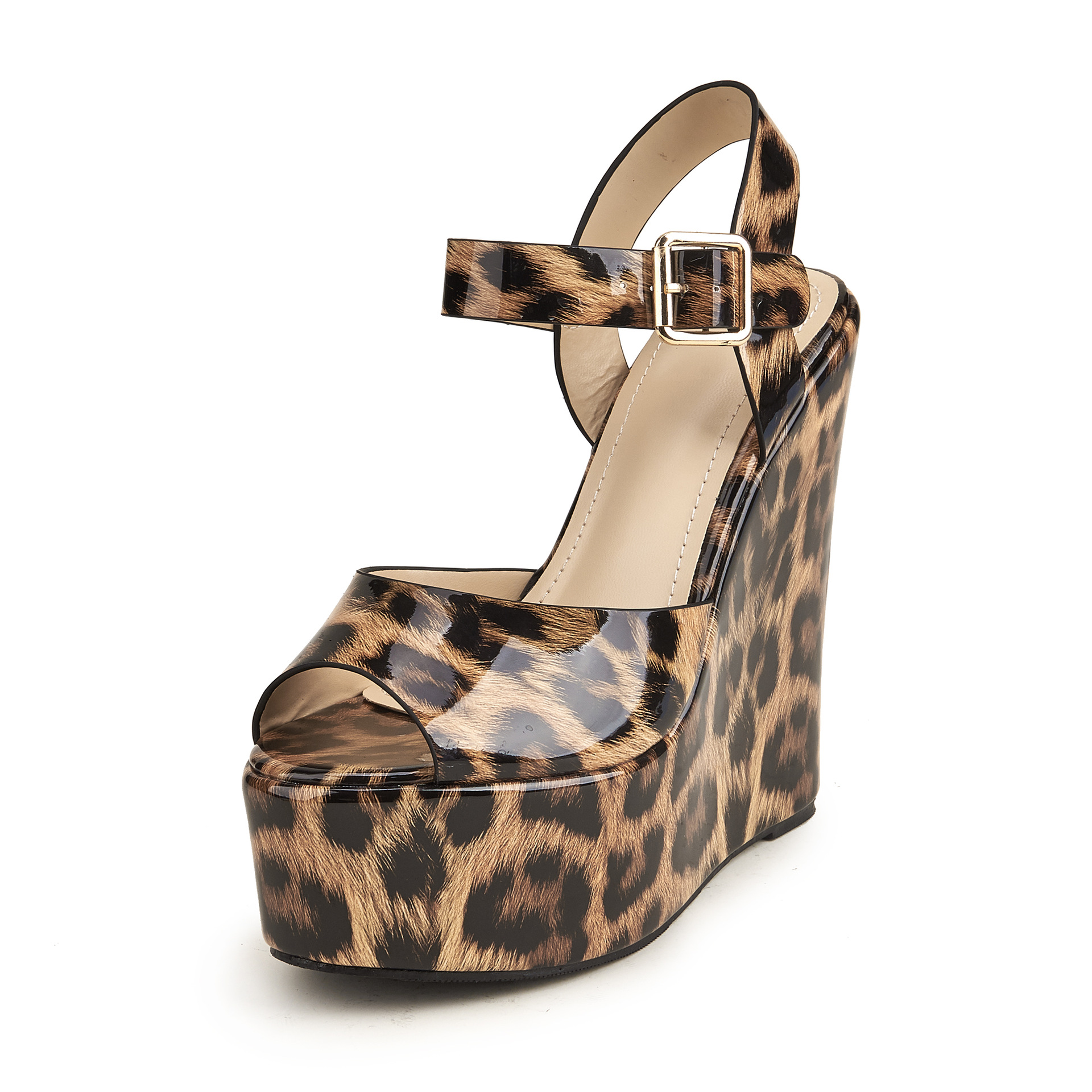 Fish Mouth Leopard Print Platform Shoes Summer High Heel Platform Women's Shoes Sandals