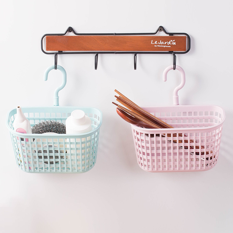 Kitchen Hanging Basket Small Hanging Basket Storage Basket Toilet Hook Portable Basket Plastic Bathroom Wall Storage Basket Bath Basket