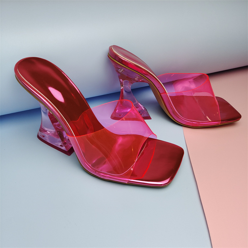 Color Crystal Heel Sandals Women Ladies Shoes Transparent Heel Color PVC Sandals image 4