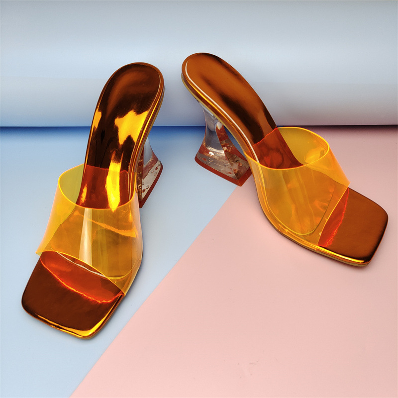 Color Crystal Heel Sandals Women Ladies Shoes Transparent Heel Color PVC Sandals