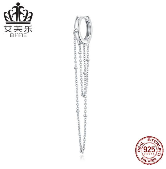 S925 Sterling Silver Tassel Platinum Plated Long Ear Buckle Women DIY Single Chain Earrings