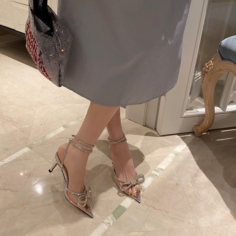 Summer Strappy Pointed Fairy Shoes Transparent Butterfly Rhinestone Stiletto Sandals Net Celebrity High-Heeled Wedding Shoes Women image 5