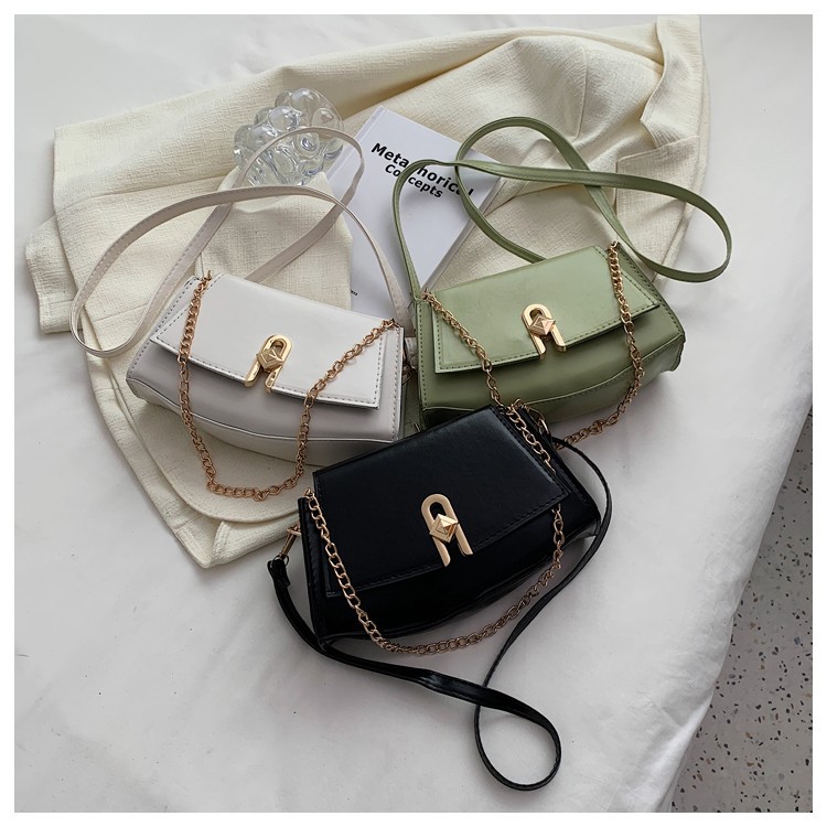 Texture Fashion Casual Shoulder Bag Female Spring New Girl Bag Lock Small Square Bag Hand-Held Messenger Bag